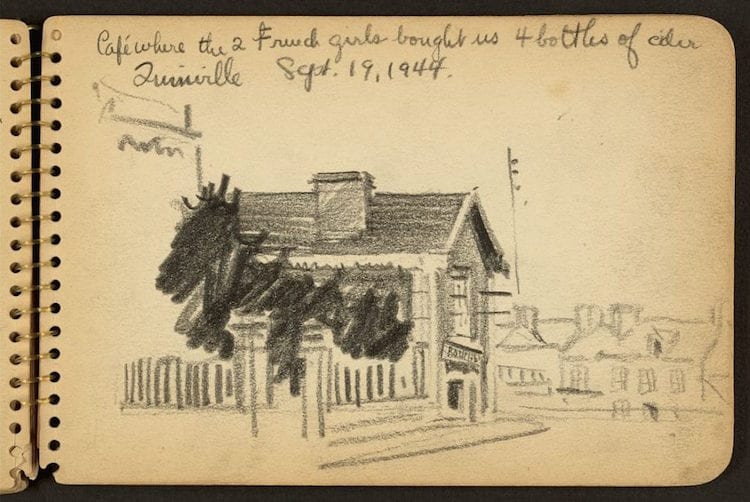 Café where the 2 French girls bought us 4 bottles of cider, Quinéville. (September 19, 1944)