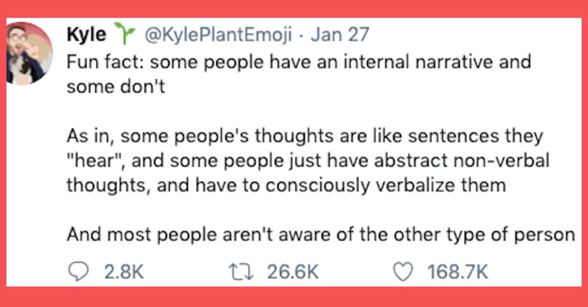 Guy Discovers Not All People Have Internal Dialogue and He Says It
