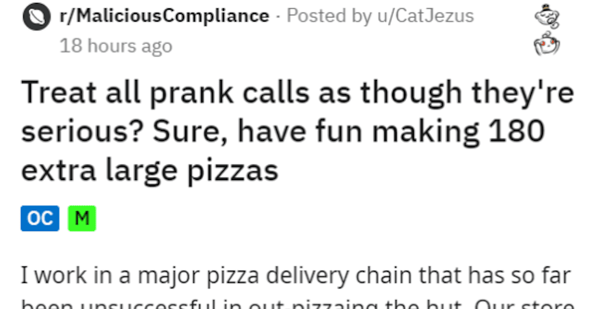 Pizza Delivery Boss's Rule About Filling Prank Call Orders Blows up in