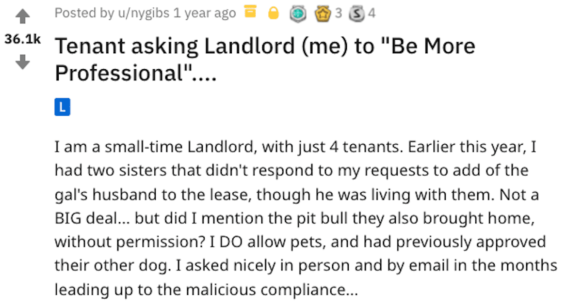 Nightmare Tenants Ask Their Landlord to "Be More Professional" and