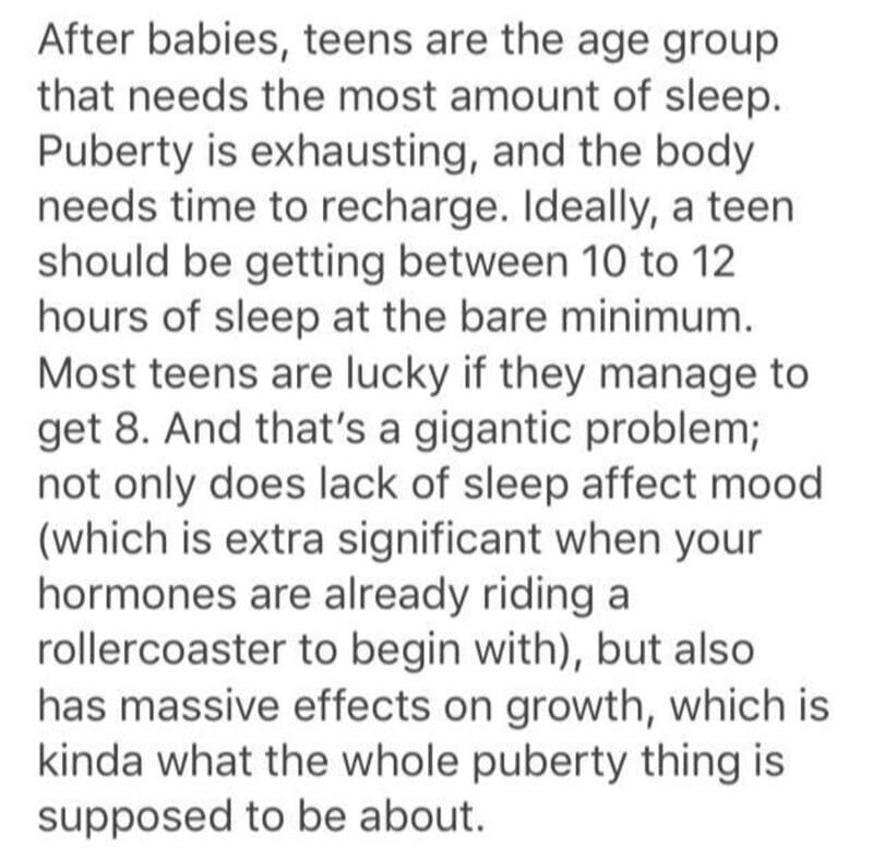 with but also has massive effects on growth which is kinda whole puberty thing is supposed be about Thread Shows Why a Society That Doesn’t Get Enough Sleep Is Really Bad