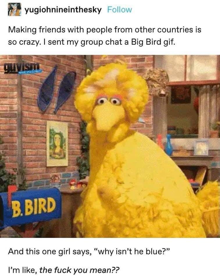 EtVJsbKXIAkPujZ Big Bird Is Different Colors in Shows Around The World