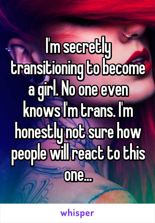 I'm secetly transitioning to become a girl. No one even knows I'm trans. I'm honestly not sure how people will react to this one...