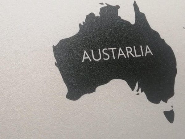 Map labels Australia as Austarlia