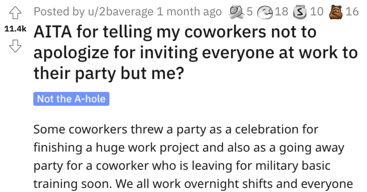 This Person Didn't Get Invited to a Work Party and Drama Ensued