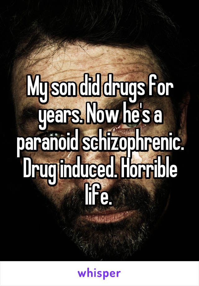 My son did drugs for years. Now he's a paranoid schizophrenic. Drug induced. Horrible life.
