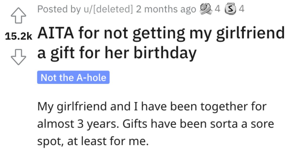 Guy Asks If He S Wrong For Not Getting His Girlfriend A Present For Her Birthday