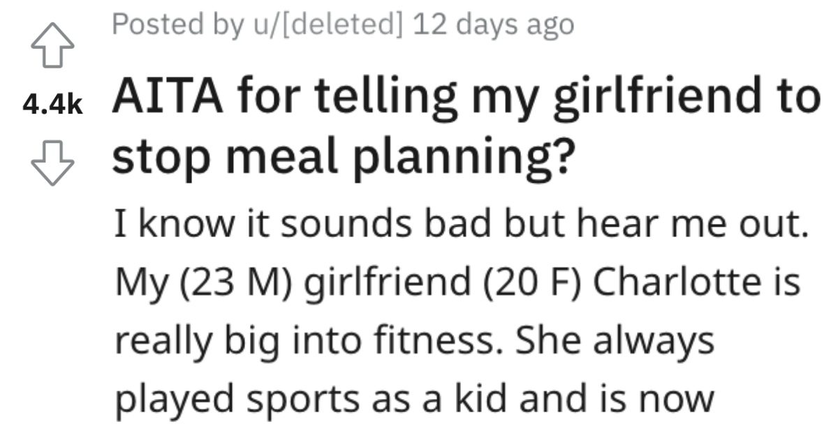 Guy Wants To Know If Hes A Jerk For Telling His Gf To Stop Meal Planning