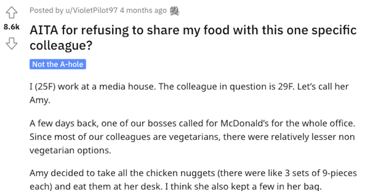 This Woman Refused To Share Lunch With A Colleague Did She Go Too Far?